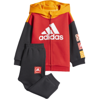 adidas 童装 Logo印花图案拼接连帽运动外套松紧腰束脚运动裤套装 男童 红色+黑色 HC2740