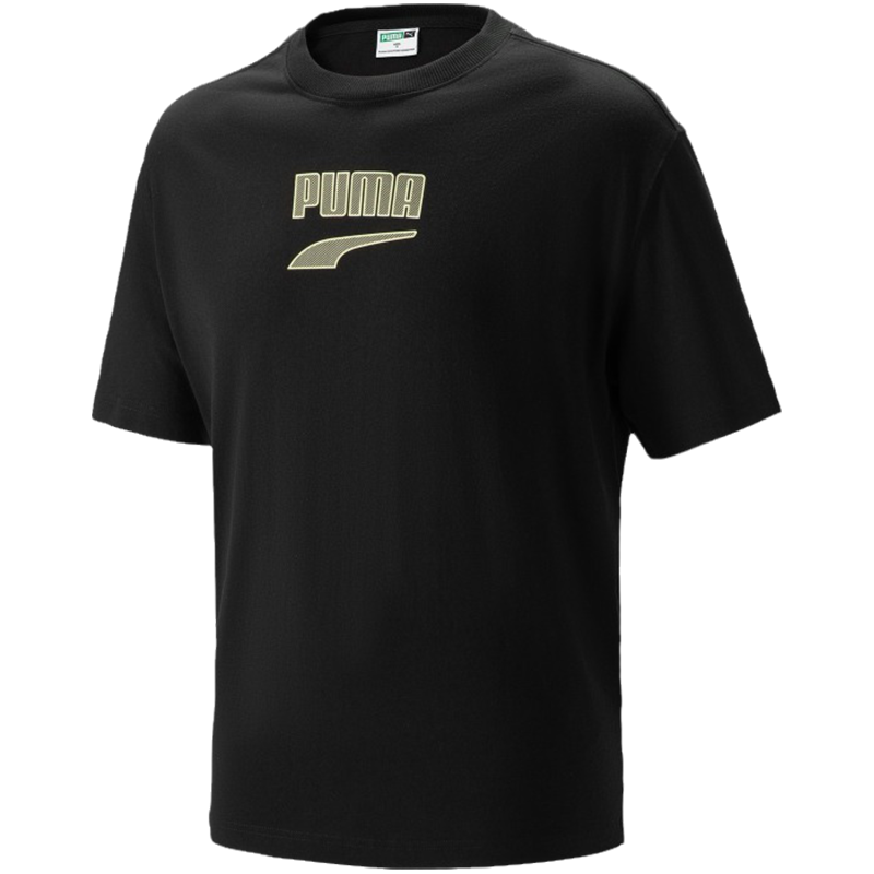 PUMA Downtown环保系列 字母Logo印花休闲圆领短袖T恤 男款 黑色 537740-01