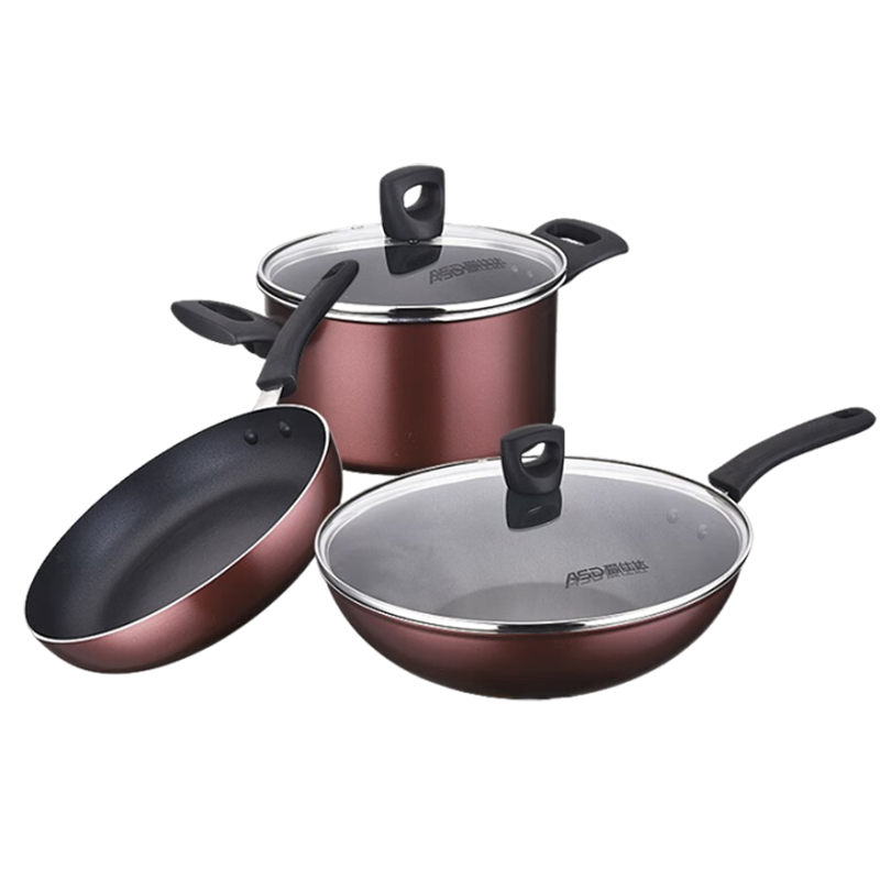 爱仕达(ASD)金滟新不粘三件套炒锅32cm有盖电磁炉通用煎锅26cm汤锅20cm套装锅易清洁坚固耐用SE03CTJ