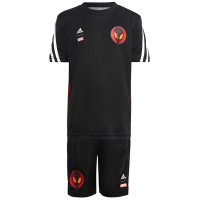 adidas 童装 品牌Logo印花圆领短袖T恤直筒短裤套装 男童 黑色+黑色 HR8363