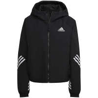 adidas W Bts Hd Jkt 纯色三条纹印花Logo拉链连帽夹克外套 女款 黑色 HG6006
