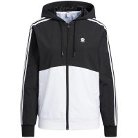 adidas neo M Ess Wv Jkt 拼接设计品牌Logo印花连帽夹克外套 女款 黑白色 HM2007