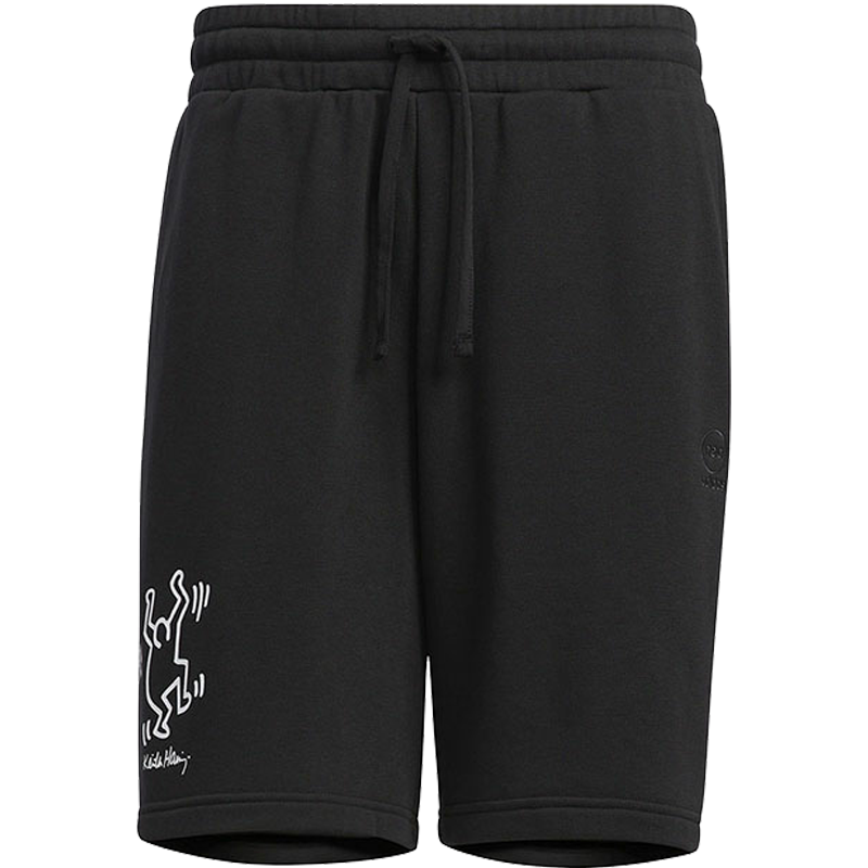 adidas neo x 凯斯·哈林 联名款 卡通条纹运动休闲短裤 男款 黑色 HD7259