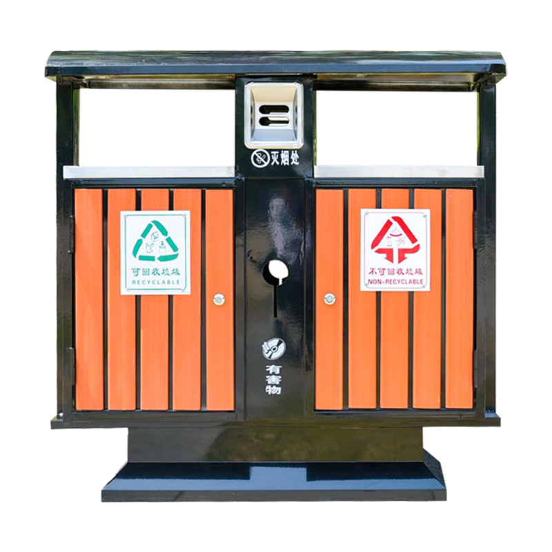 洛苏通盛户外垃圾桶大号环卫不锈钢木分类双果皮箱室外垃圾箱钢木桶豪华款