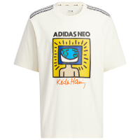 adidas neo 卡通字母图案印花条纹运动休闲圆领T恤 男款 米白色 HD7266