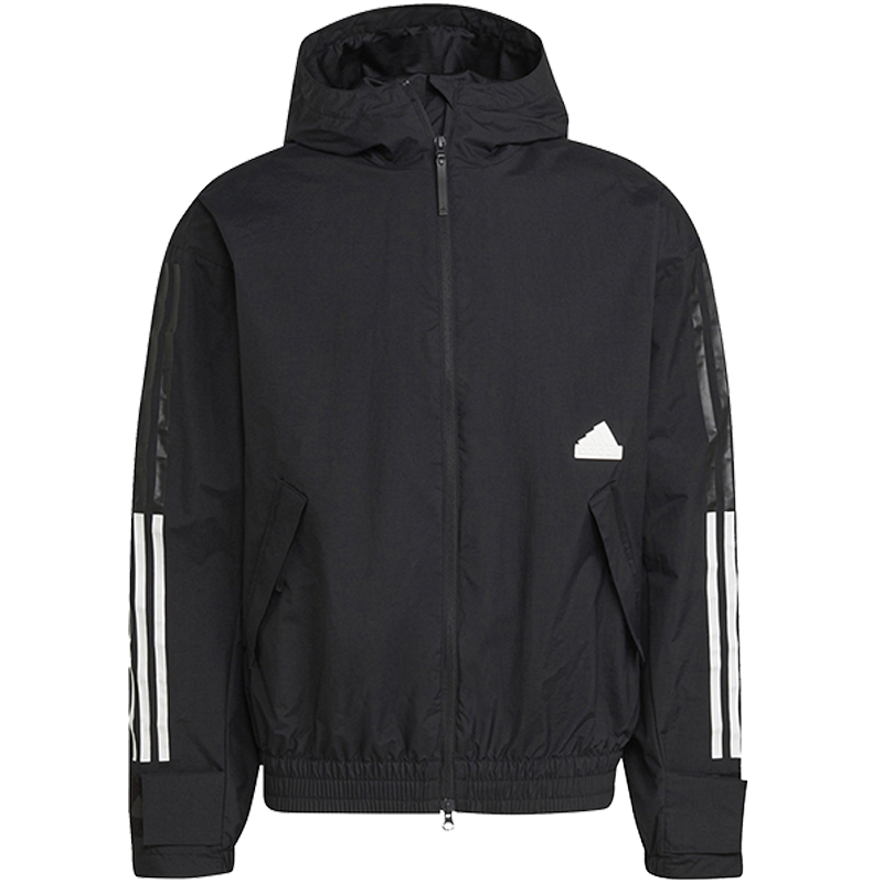 adidas 条纹印花徽标Logo拉链连帽长袖夹克外套 男款 黑色 HG2062