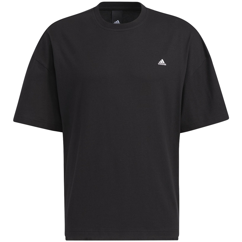 adidas 纯色运动套头短袖T恤 男款 黑色 HC9979