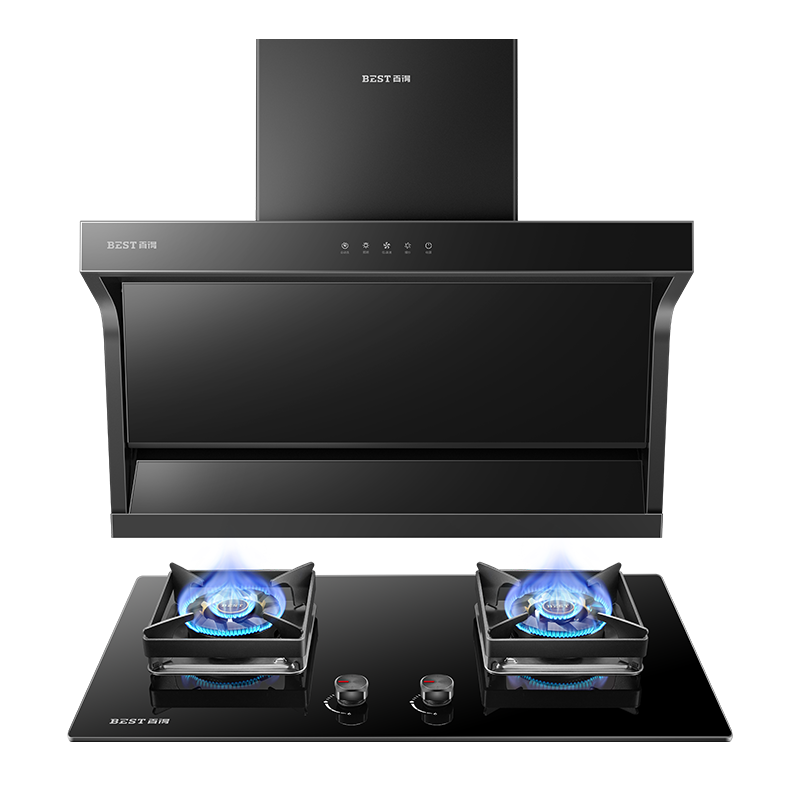 华帝百得油烟机燃气灶套装家用24大吸力5.2kw烟灶联动双边定时7字型顶侧双吸油烟机自清洗E618+QE71(液化气)
