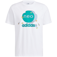 adidas neo 撞色logo图案圆领直筒T恤 男款 白色 HC9694