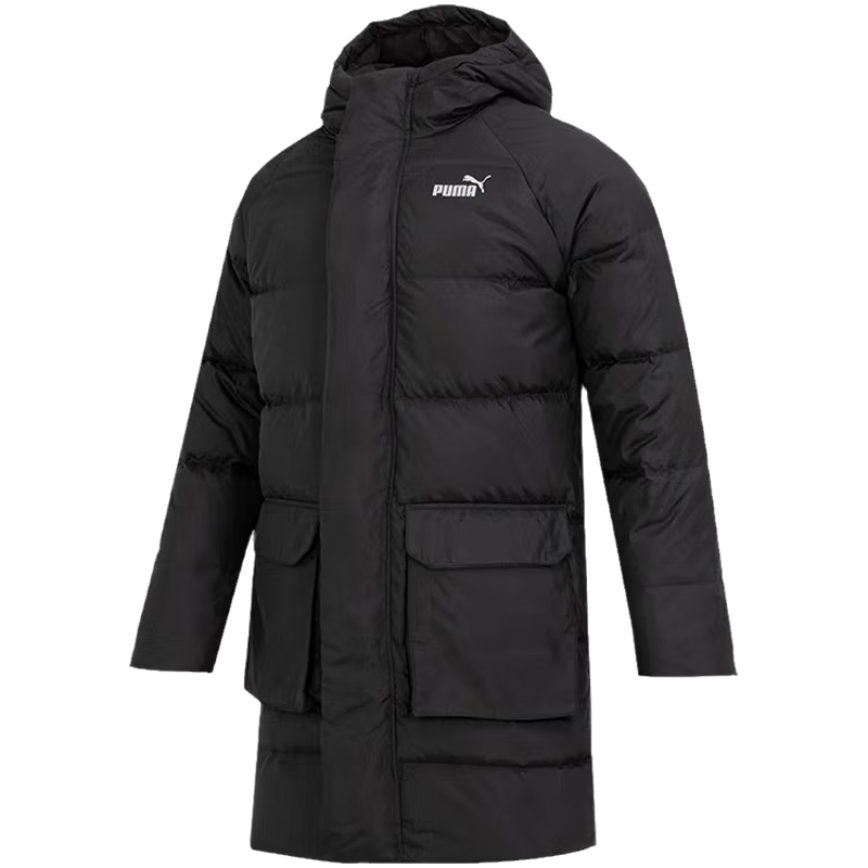 PUMA 运动休闲连帽长款保暖羽绒服 男女同款 黑色 674641-01