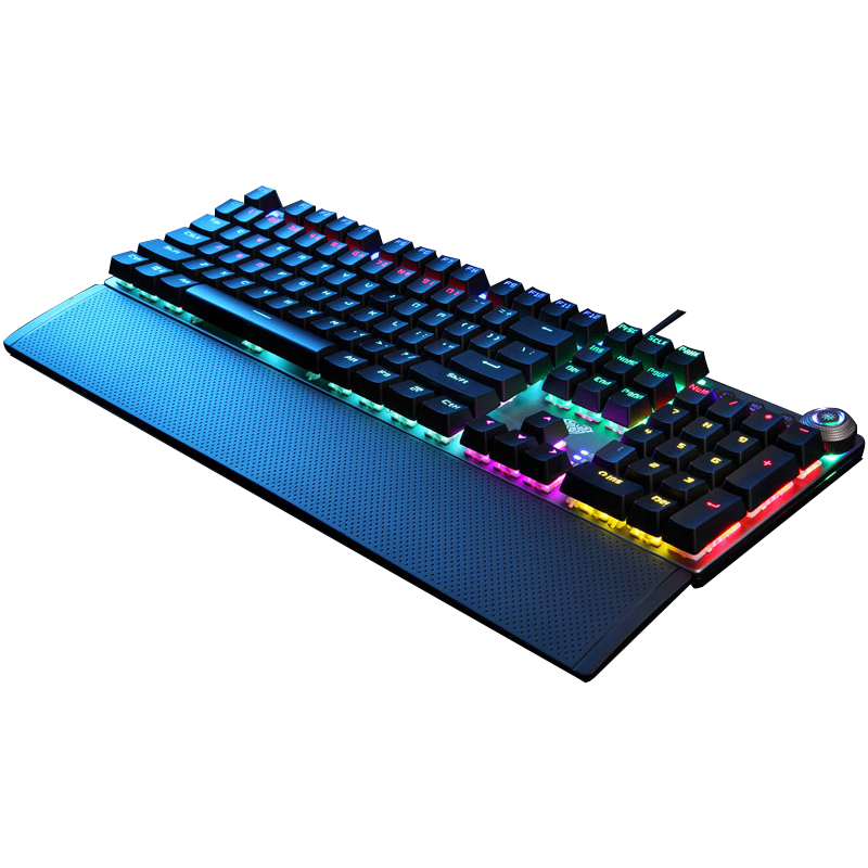 [赠大桌垫]狼蛛(AULA)F2088机械键盘有线游戏键盘多功能旋钮104键幻彩背光键盘宏编程电脑键盘银色方帽黑轴