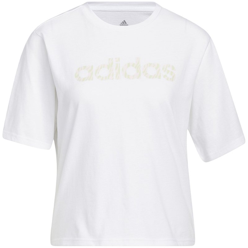 adidas 纯色Logo印花短款短袖T恤 女款 白色 HE4933