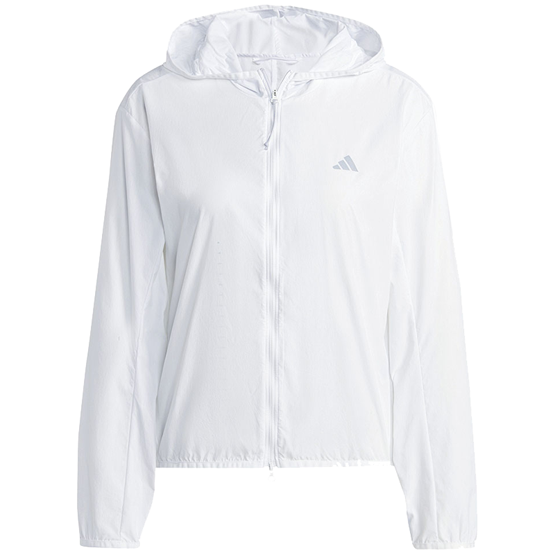 adidas 纯色Logo标识跑步运动连帽夹克外套 女款 白色 HR9912