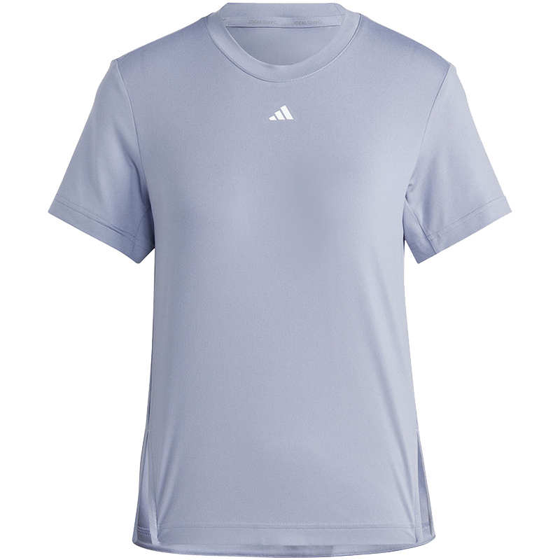 adidas Versatile Tee 纯色Logo标识速干运动健身短袖T恤 女款 银灰紫罗兰 HR7767