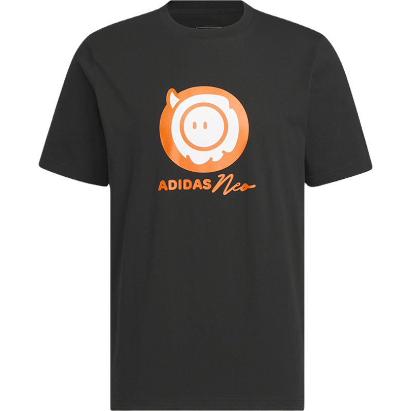 adidas 卡通印花罗纹圆领短袖T恤 男女同款 黑色 IK6024