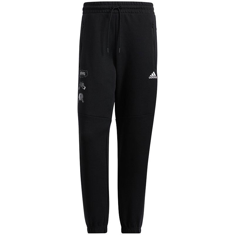 adidas 休闲Logo纯色系带运动裤 男款 黑色 HE7462