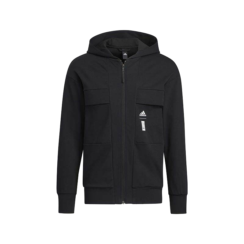 adidas WJ PO JKT 纯色针织连帽夹克外套 男款 黑色 HE5132