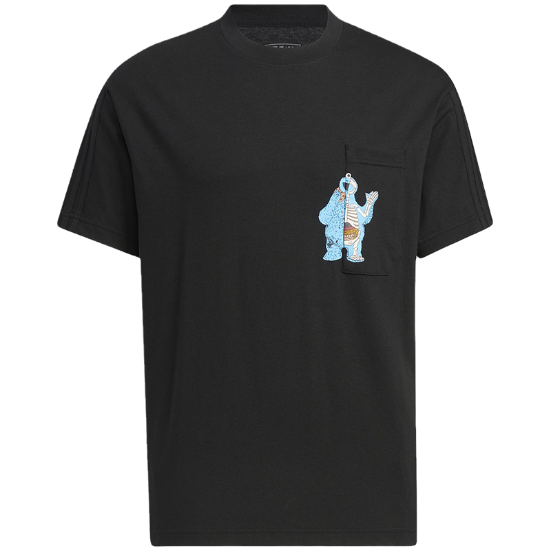 adidas U JF SS Tee 2 卡通图案运动休闲圆领短袖T恤 男款 黑色 HM9938