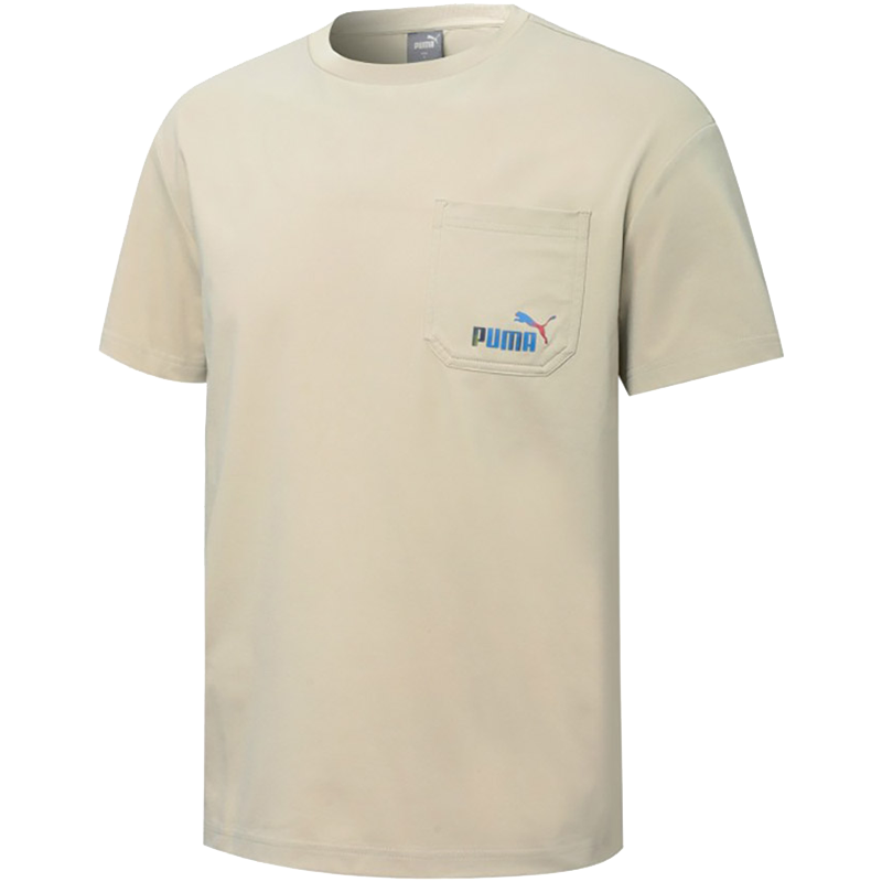 Puma 纯色Logo圆领口袋短袖T恤 男女同款 米色 671962-64