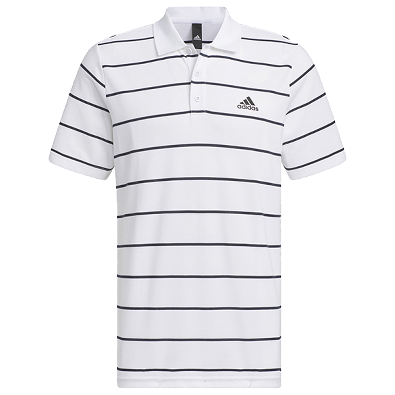 adidas Logo刺绣条纹半纽扣短袖polo衫 男款 白色 IA8166