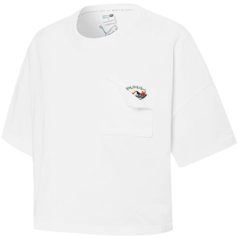 Puma 休闲运动纯色刺绣Logo圆领短款短袖T恤 女款 白色 536880-02