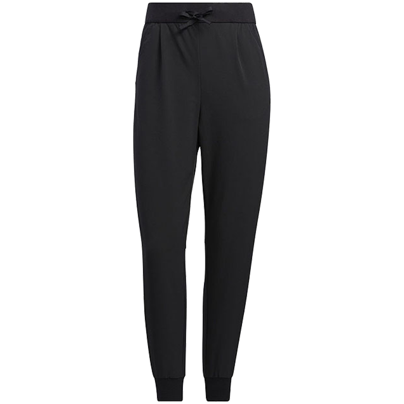 adidas 纯色Logo条纹印花松紧束脚运动裤 女款 黑色 HM7039