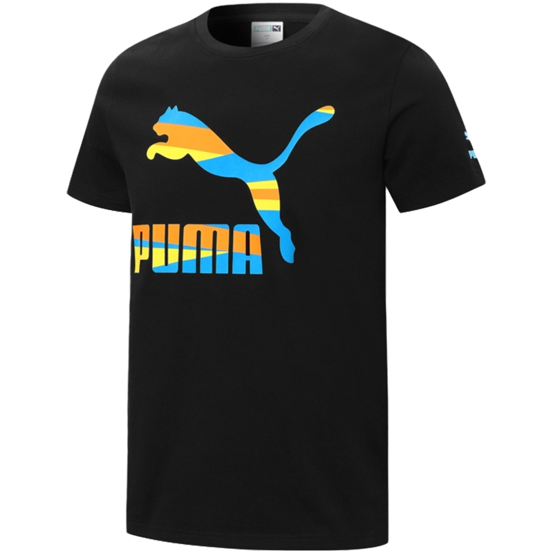 Puma 徽标彩色Logo印花圆领短袖T恤 男款 黑色 534990-01