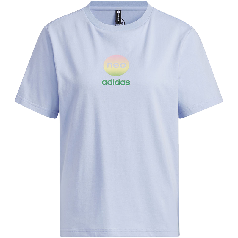 adidas neo 字母Logo印花圆领短袖T恤 女款 蓝色 IP3876