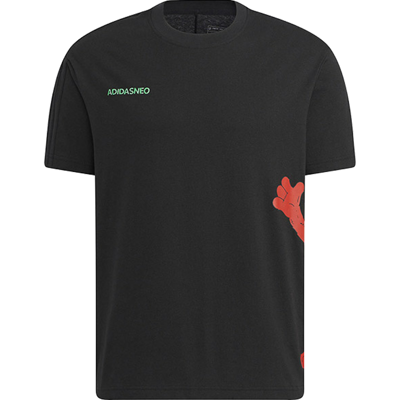 adidas neo 纯色圆领套头品牌Logo图案印花短袖T恤 男女同款 黑色 HM9943