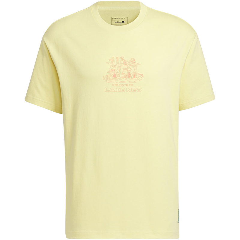 adidas neo 圆领休闲字母印花短袖T恤 男款 米黄色 IA6853
