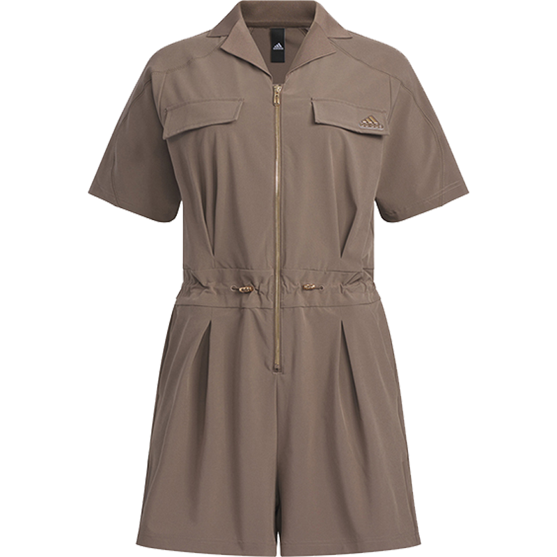 adidas Future Of Tech Jumpsuit 纯色运动休闲短袖连体衣 女款 咖啡色 HY2844