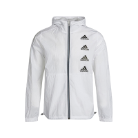 adidas Logo印花梭织连帽夹克 男款 白色 GK9419