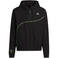 adidas Trae Windbreak 纯色条纹印花Logo拉链连帽夹克外套 男款 黑色 HS6873