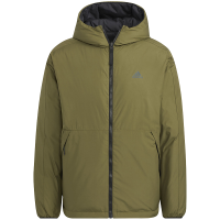 adidas Rev Down Jacket 纯色双面穿拉链连帽羽绒服 男款 绿色 HR5243