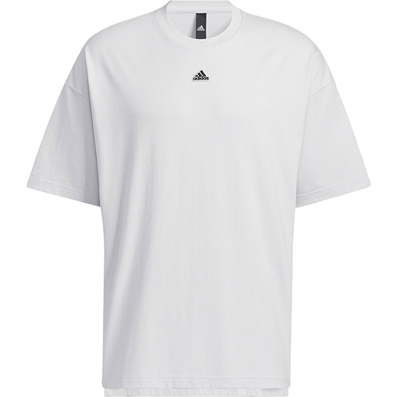 adidas 纯色Logo印花圆领短袖T恤 男款 浅灰色 HS4378