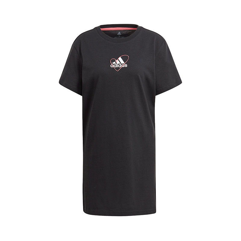 adidas Logo印花圆领休闲短袖连衣裙 黑色 GJ6523