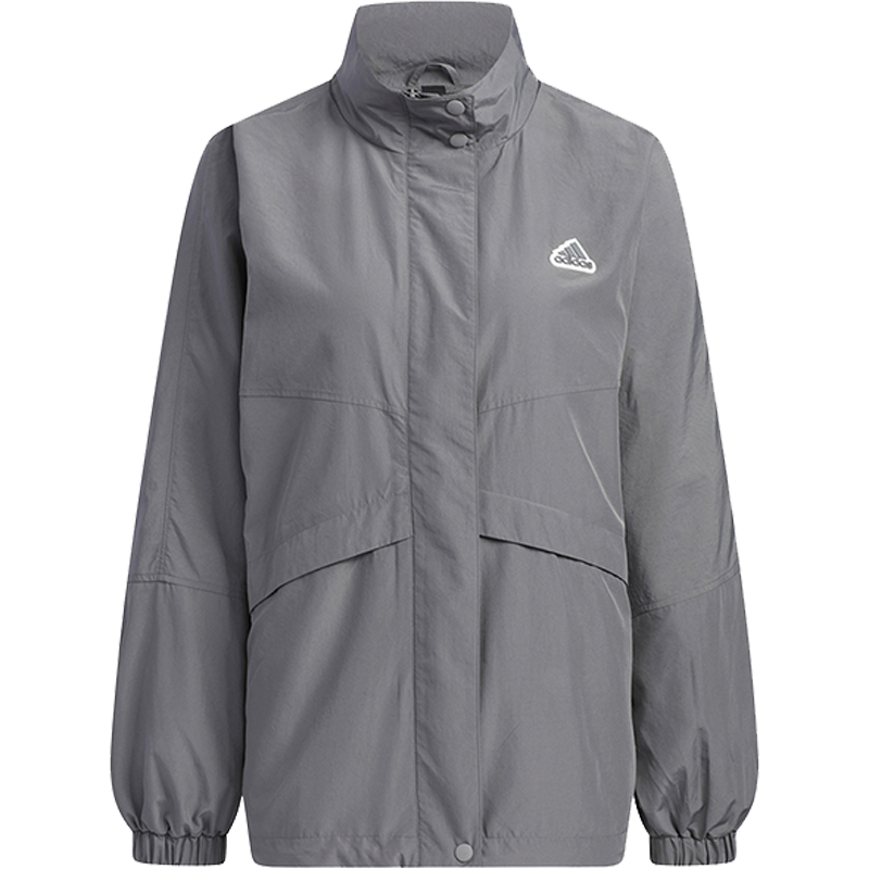 adidas 纯色Logo印花休闲夹克外套 女款 灰色 IA5248