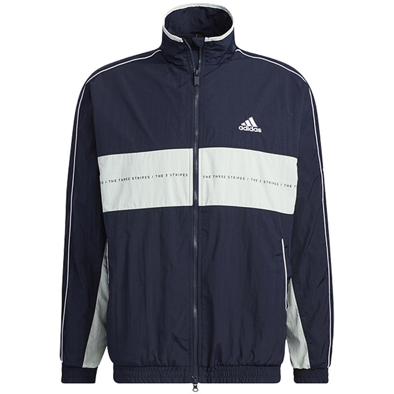 adidas Logo字母刺绣拼接色块单排拉链夹克外套 男女同款 藏青色 IA9428