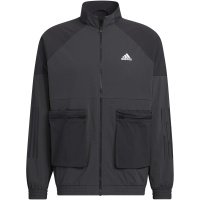 adidas 纯色Logo印花图案运动立领夹克外套 男款 黑色 HN9009
