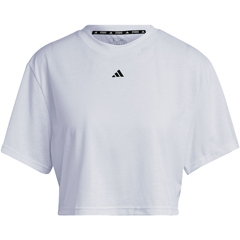 adidas Studio Tee 纯色Logo标识速干瑜伽运动健身短袖T恤 女款 白色 IB8564