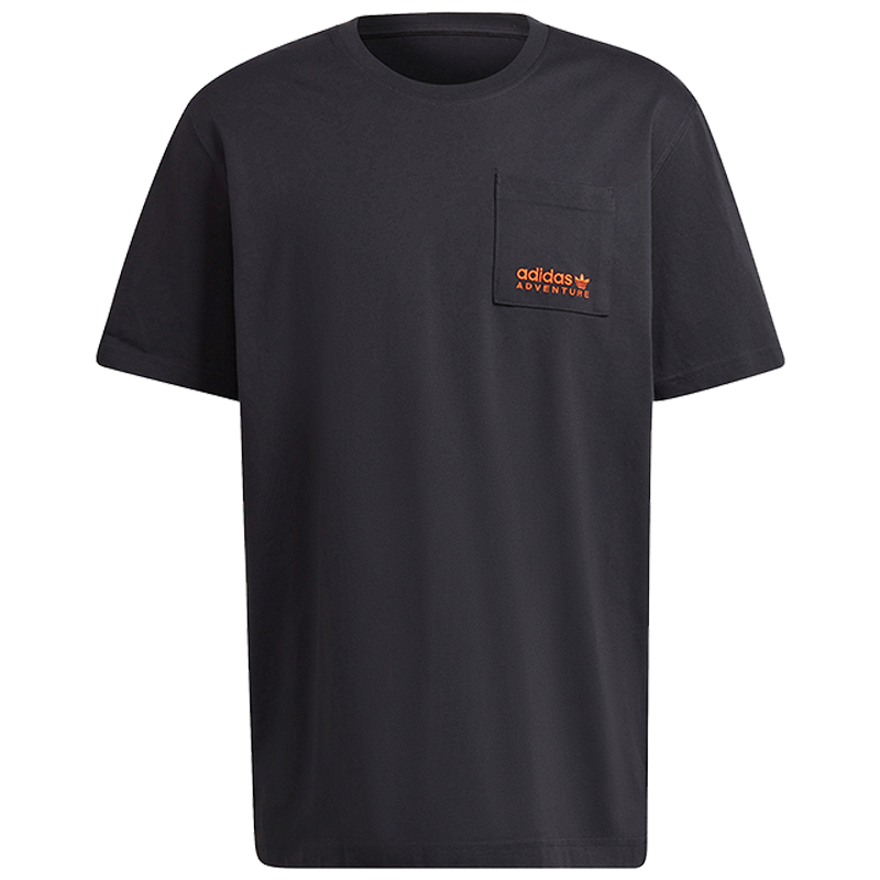 adidas originals 运动休闲圆领口袋后背蝴蝶图案字母Logo短袖T恤 男款 黑色 HF4795