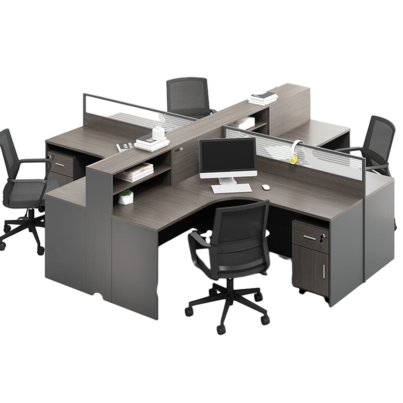 科野 屏风工位职员员工桌现代财务高柜电脑桌职员办公桌 干字型六人位(含柜)