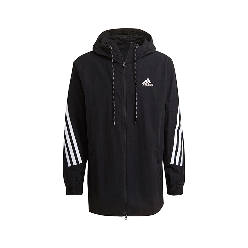 adidas M 3s Tape Jkt 条纹运动连帽夹克外套 男款 黑色 GM5752