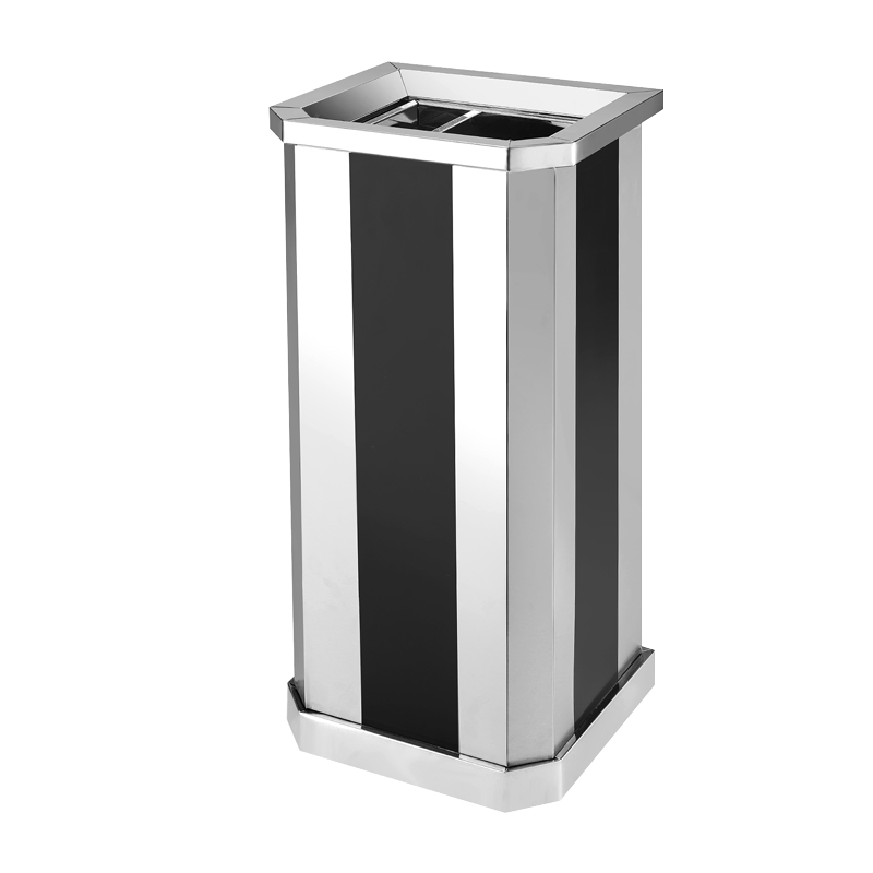 湘渭不锈钢垃圾桶烟蒂柱灭烟桶带烟灰缸室外电梯口立式黑条不锈钢上开口