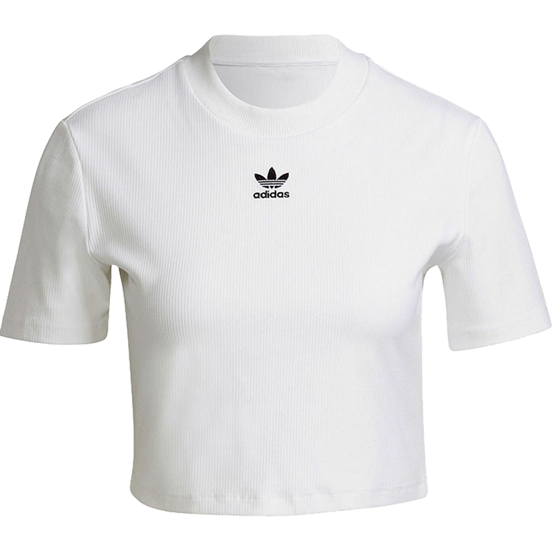 adidas originals 纯色小标短款透气运动短袖T恤 女款 白色 HF3394