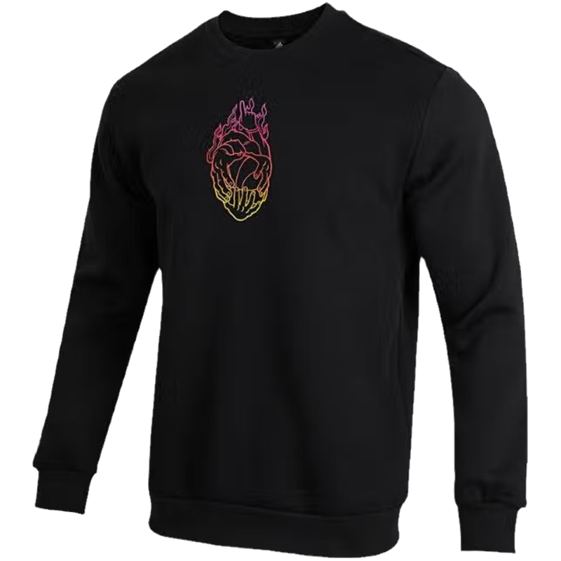 adidas 渐变心脏印花纯色圆领套头长袖针织衫 男款 黑色 IA6677