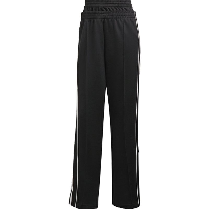 adidas originals三叶草 条纹松紧腰直筒休闲运动裤 女款 黑色 IC5585