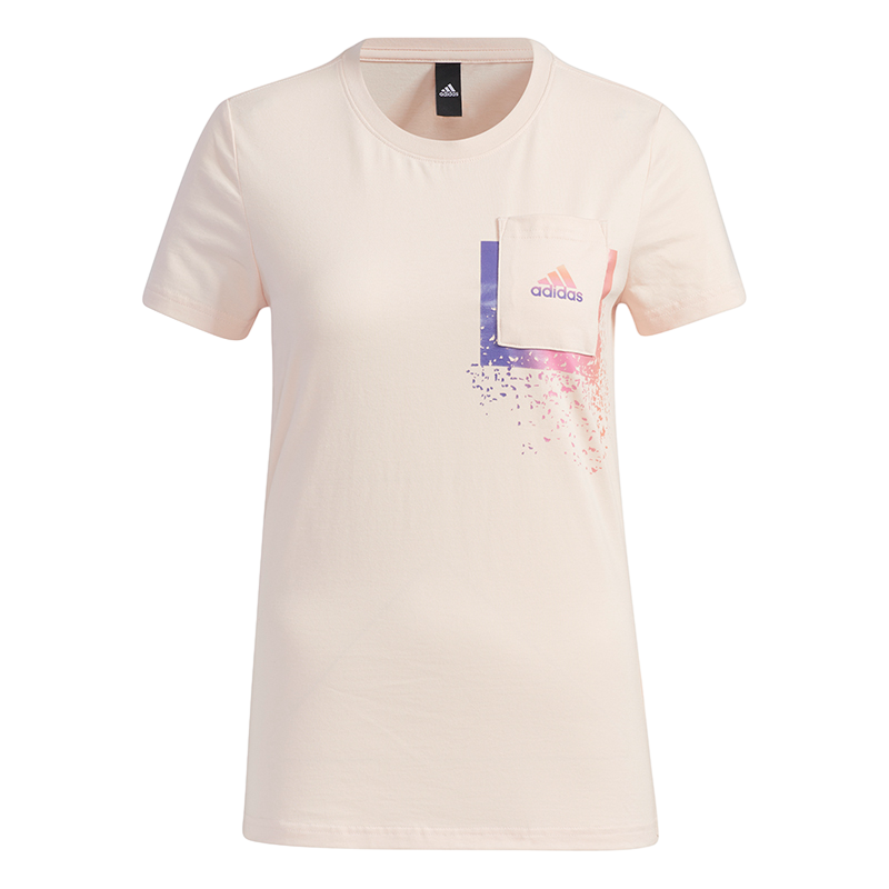 adidas 字母Logo图案印花圆领短袖T恤 女款 粉色 GP0687