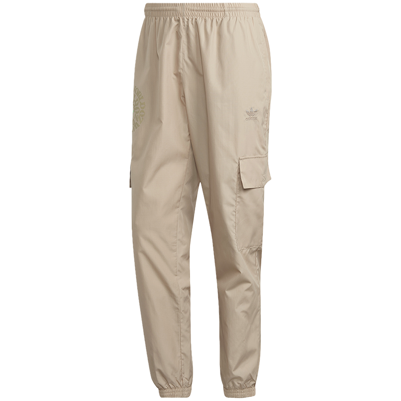 adidas originals 纯色印花Logo侧袋松紧运动长裤 男款 卡其色 HL9251