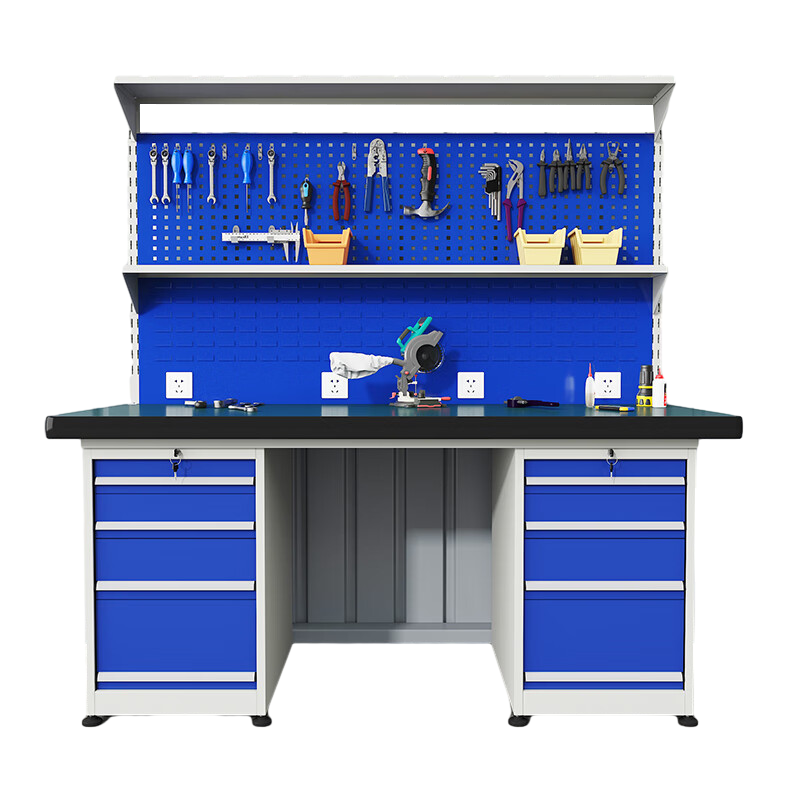 科野 重型钳工工作台防静电桌维修操作台车间流水线工具台 单桌四抽屉双挂板